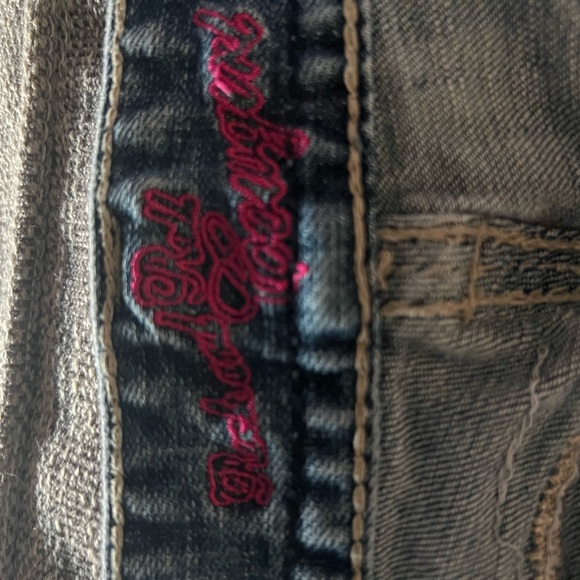 Rock & Roll Cowgirl Dark Blue Bootcut Jeans with Gold Sequin Trim - Picture 9 of 15